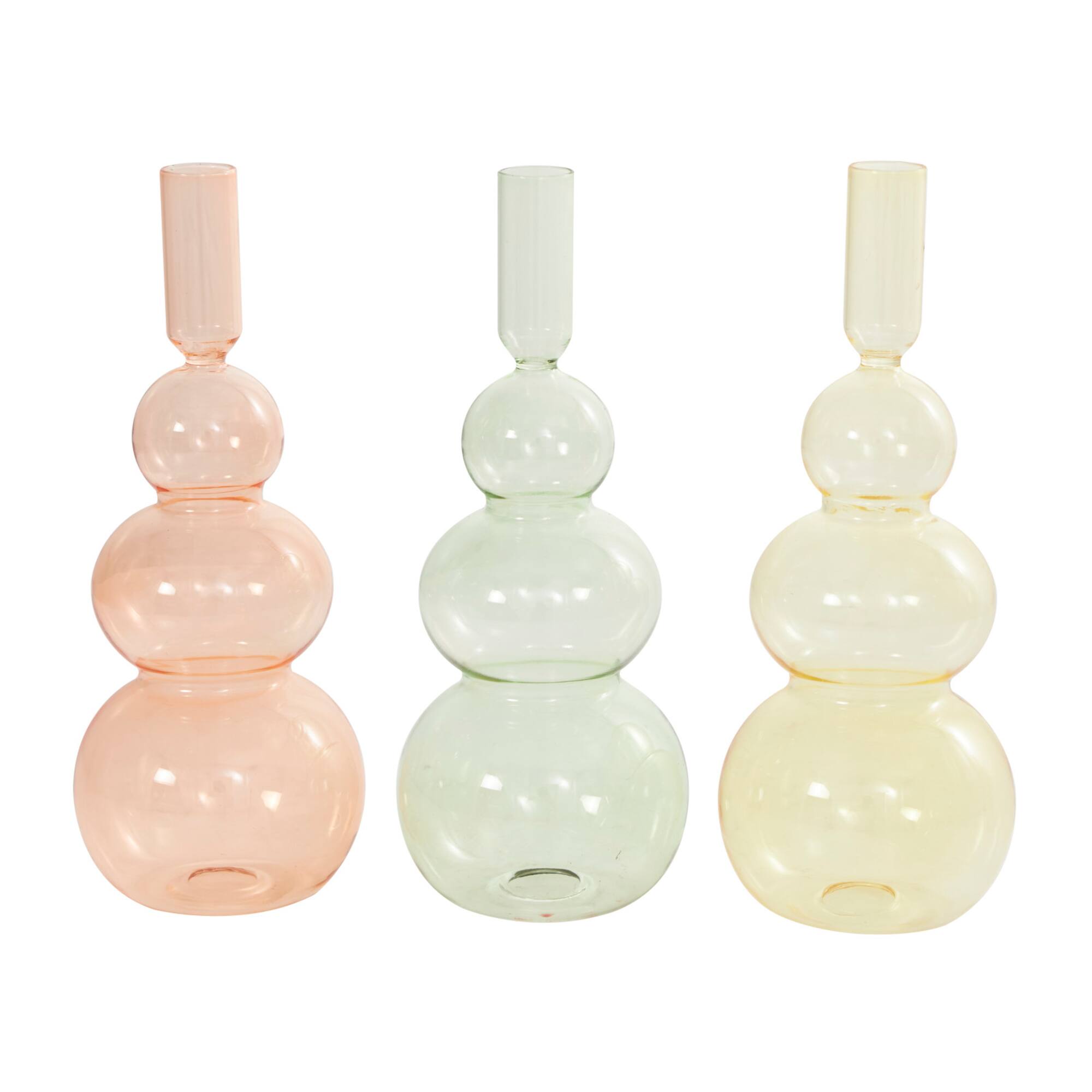 10" Multicolor Glass Triple Ascending Bubble Taper Candle Holder Set, 3ct.